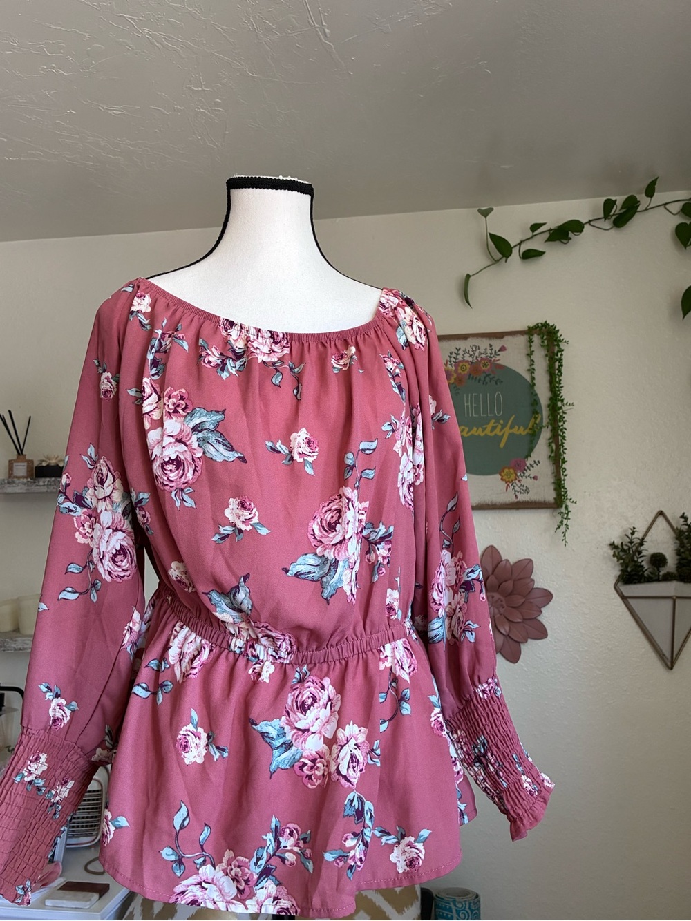 J for Justify Rose-Pink Floral Peasant Top